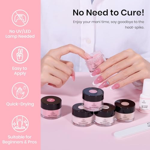 Beetles Dip Powder Nail Kit - 6 Colors Pink & Nude Brown (No Lamp Needed)