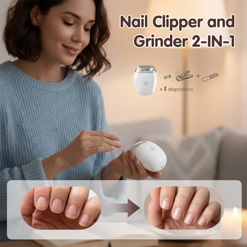 Electric Automatic Nail Clipper,Electric Nail Clippers for Seniors,Electric Automatic Nail Clipper Trimmer,Universal Automatic Fingernail Grinder with LED Light and 3-Speeds Control (2PCS)