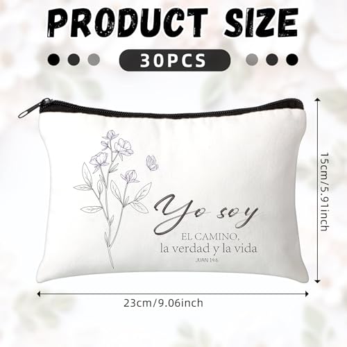 30 Pcs Spanish Christian Easter Gifts for Women Bulk Easter Religious Cosmetic Bags Inspirational Bible Verse Pencil Pouch Christian Makeup Bags with Zipper Church Gift for Travel Women