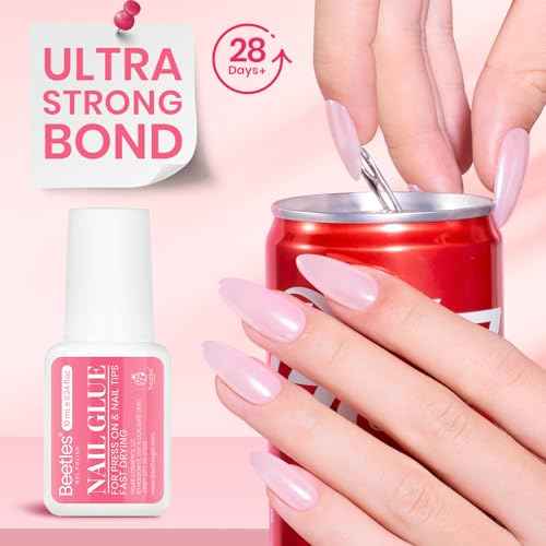 Beetles 10ML Super Strong Nail Glue for Press Ons, Nail Tips, Acrylic Nails No Uv Light Needed Nail Bond Brush in Nail Glue for Press On Nails Fake Nails Long Lasting for Beginners DIY Home