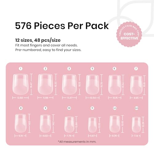 Beetles Extra Short Square Nail Tips 576PC 12 Sizes