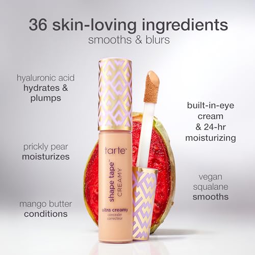 tarte shape tape creamy concealer ? Full Coverage Makeup with Built-In Eye Cream, 24HR Hydrating Natural Moisturizing Matte Finish for Redness & Fine Lines, Vegan & Cruelty-Free