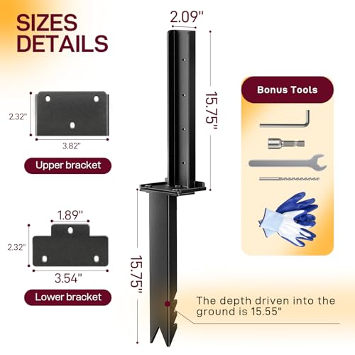 Goovilla Fence Post Repair Kit, 2-Piece Heavy Duty Anchor Stakes