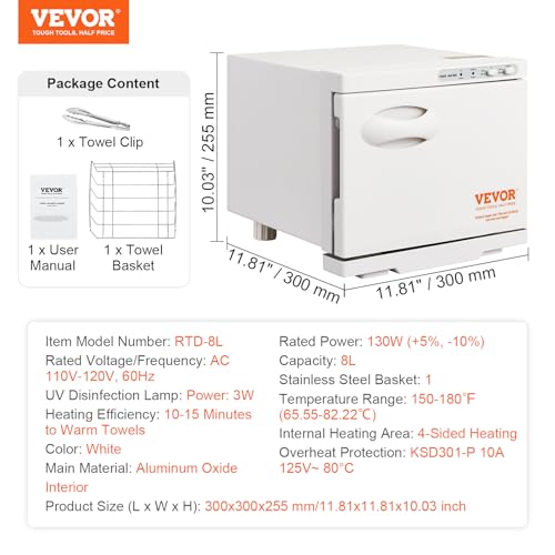 VEVOR 8L Hot Towel Warmer Cabinet with Stainless Steel Rack