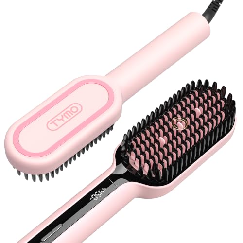TYMO Pink Hair Straightener Brush 2.4 Inch Ionic Ceramic Flat Iron for Women