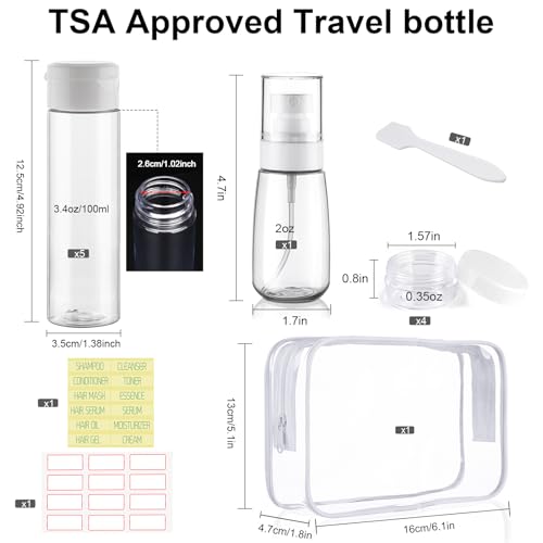 Wowang B-Clear Travel Bottles Set 9 pcs 3.4oz TSA Approved Wide Mouth