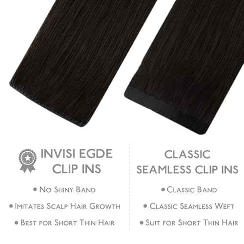WENNALIFE Invisi Edge Clip in Hair Extensions Real Human Hair, 14 Inch 130g 9pcs Dark Brown Seamless Clip in Extensions Remy Hair Clip Ins Invisible PU Skin Weft Straight Extensiones De Cabello Hmano