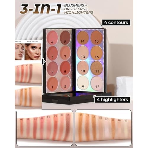 16 Colors Contour Palette£¬Blush Highlighter Bronzer Powder All in one Makeup Palettes£¬Blendable Matte Shimmer Illuminator Palette for Sculpting the Face and Create a Glowing Look Makeup