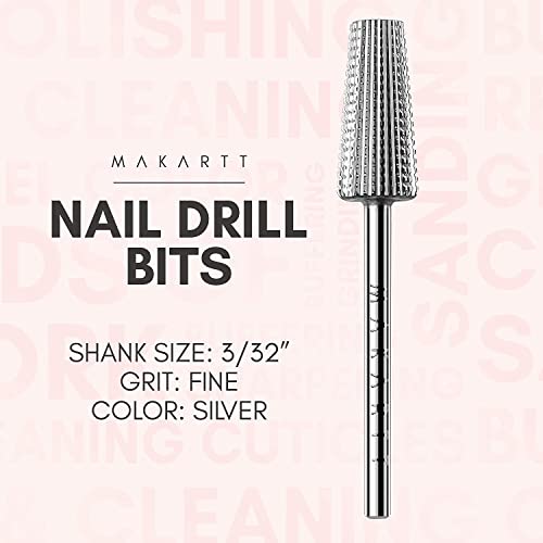 Makartt 5 in 1 Nail Drill Bits, 3/32" Shank Tungsten Carbide Tapered Drill Bits Bundle With 300Pcs Nail Drill Bits Sanding Bands #80#150#240 Grits