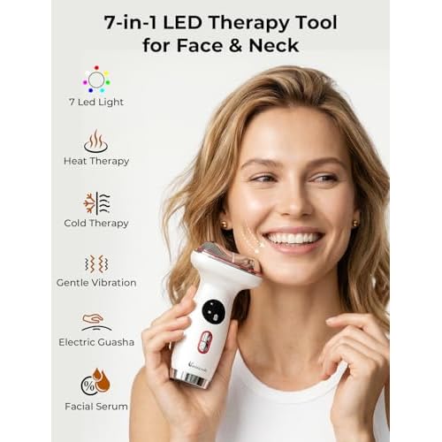 Cold & Heat Red Light Therapy with Serum - 7-in-1 LED Face Sculpting Tool for Depuffing, Sculpting, Lifting, Hot Electric Gua Sha & Cold Depuffing Wand for Face, Neck & Eye Area, Face&Neck Massager
