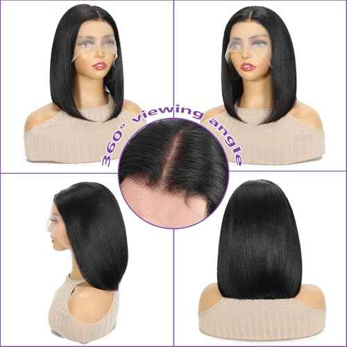 14 Inch Bob Wig Human Hair 13x6 Hd Transparent Lace Front Wigs Human Hair Pre Plucked Glueless Bob Wig 180% Density Short Straight Bob Wigs For Women