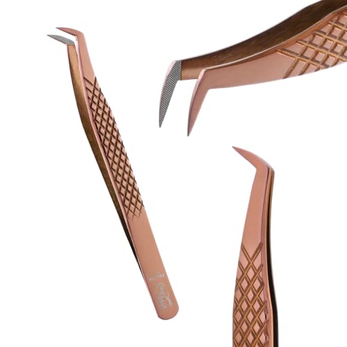 My Lash Tools Fiber Tip Lash Tweezers for Eyelash Extensions Professional Lash Tech Supplies Must Haves Volume Boot Eyelash Tweezers 12cm Stainless Steel Mink Fan Making Lashing Tweezer (Rose Gold)