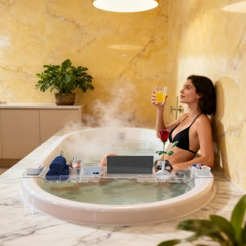 Yieach Expandable Acrylic Bathtub Tray with Wine Holder