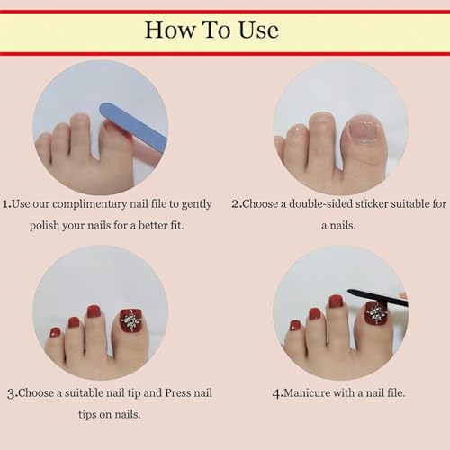 White French Tip Press On Nails & Toenails Set - Medium Square Fake Nails for Manicure