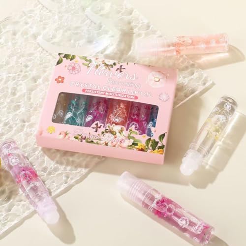 Flower Jelly Lip Oil Set - 6 Pack Rollerball Lip Gloss