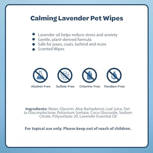 Best Pet Supplies 8" x 9" Pet Grooming Wipes for Dogs & Cats, 100 Pack, Plant-Based Deodorizer for Coats & Dry, Itchy, or Sensitive Skin, Clean Ears, Paws, & Butt - Calming Lavender