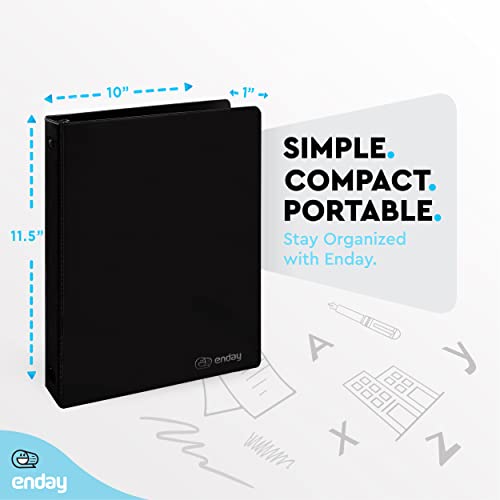 1 Inch 3 Ring Binder 1” Binder Black Clear View Cover with 2 Inside Pockets, Colored School Supplies Office and Home Binders – by Enday