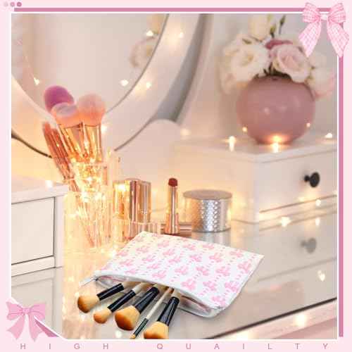 Reginary 10 Pcs Coquette Cosmetic Bag for Woman Wedding Thanksgiving Friendsgiving Day Makeup Bag Preppy Pouch Zipper Coquette Birthday Party for Team Bestie Family(Pink,Lovely Heart)