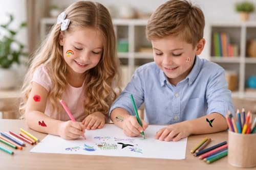 Witch Temporary Tattoos for Kids - 50 Pink & Green Stickers