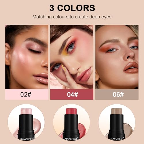 3-in-1 Contour Stick Set with Brush - Blush, Bronzer & Highlighter