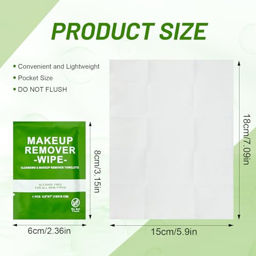 50 Count Makeup Remover Wipes Bulk Individually Wrapped, Travel Towelette Makeup Remover Individual Gentle Cleansing for Face Mascara Lipstick Remove Makeup