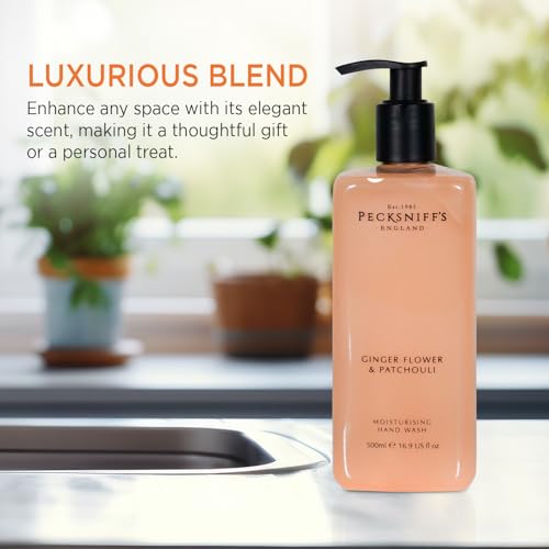 Pecksniff's Moisturizing Hand Wash - Vitamin B Enriched, Natural & Gentle Cleanser, Luxurious Hand Wash 500ml/16.9 fl oz (Ginger Flower & Patchouli)