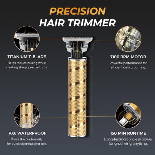 Ufree Gold Beard Trimmer with T-Blade, Zero-Gap Edger, 7100 RPM