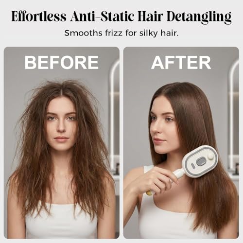Electric Steam Brush for Hair - Rechargeable 3-in-1 with Red Light & Water Spray