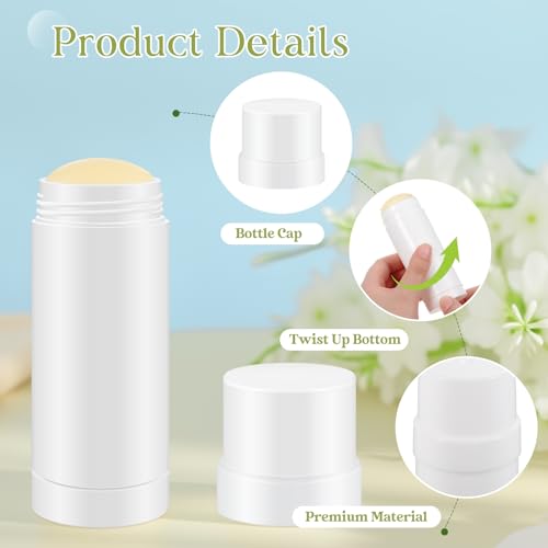 30 Pcs 60ml/2oz Empty Deodorant Containers Twist Up Filling Bottle Refillable Plastic Deodorant Holder Tube for Homemade Lipstick Sunscreen Balm Lotion Bar (White)