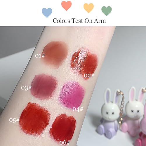 6pcs Bunny Rabbit Lip Gloss Liquid Lipsticks Set,Moisturizing Hydrating Lip Glow Oil Shine Lip Plumping Glass Waterproof Finish Party Gift for Women
