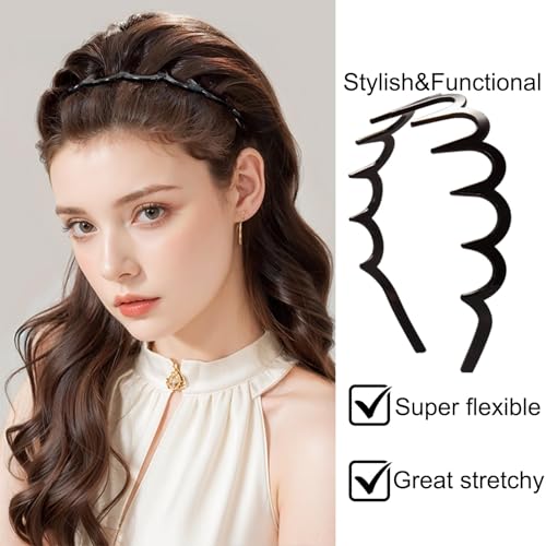 Supgoodom 6 Pcs Zig Zag Headbands with Teeth – Flexible PVC Hair Bands in Bright Black (Versatile Bright Black)
