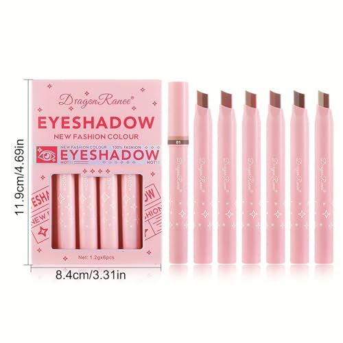 6-Piece Glitter Eyeshadow Stick Set - Waterproof Two-Color Gradient