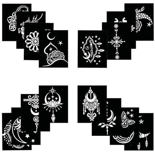 Henna Tattoo Stencils Kit, 16 Sheets for Hands & Body