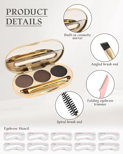Waterproof Eyebrow Powder Kit with Brush, Razor & 10 Stencils