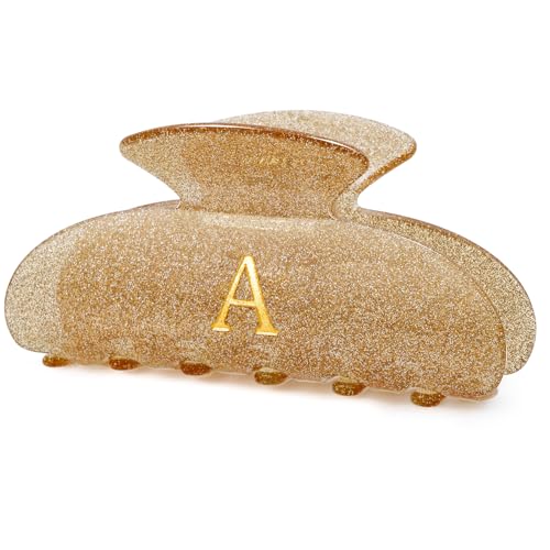 Fycert Gold Glitter Initial Hair Clip A - Personalized Hair Accessory for Women & Girls