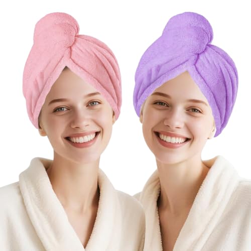 Pink Microfiber Hair Drying Towel Wrap - Soft, Absorbent Turban for Wet Hair, AGKXHDEC