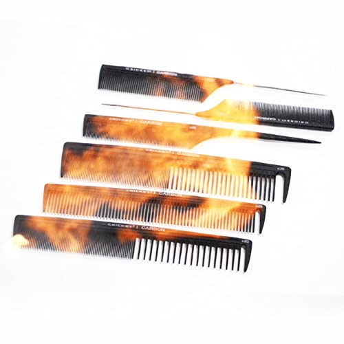 Cricket C50M & C55M Professional Carbon Rattail Comb Set for Hair Stylists, Fine & Medium Tooth, Anti-Static, Heat-Resistant, Seamless Teeth, Durable Lightweight Tail Combs - 2-Pack