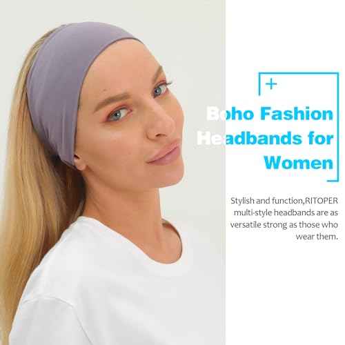RITOPER Headbands for Women Non Slip, Wide Workout Headband Cotton Black White Head Bands Hair Bands for Women's Hair, Thick Headbands Head Wraps for Fashion, Yoga, Running, Spa Day, Party, Travel