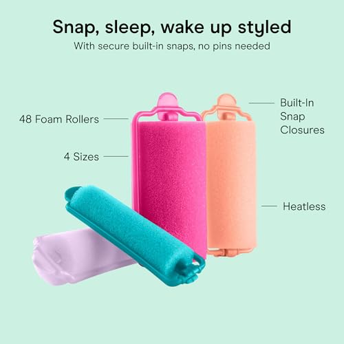 Conair Heatless Curlers Set of 48 Assorted Foam Rollers for Overnight Styling
