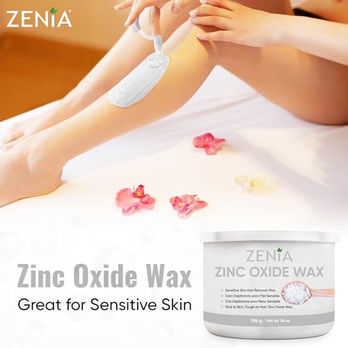 Zenia Zinc Oxide Wax 14oz - Gentle Hair Removal Soft Wax for Sensitive Skin - Perfect for Full-Body Use Including Face, Arms, Legs, and Bikini