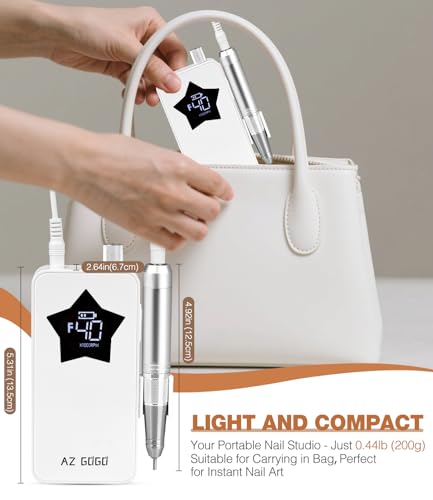 AZ GOGO 40,000RPM Rechargeable Nail Drill - Quiet Portable Efile for Acrylic & Gel Nails