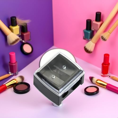 Dual Hole Makeup Pencil Sharpener with Cover - 2 Pack Black Cosmetic Sharpeners