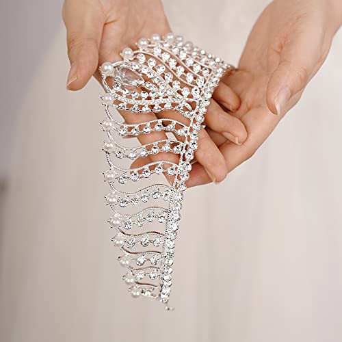 Silver Pearl Crown for Women - Wedding Tiara, Bridal Hair Accessories, Queen Crown & Prom Tiara