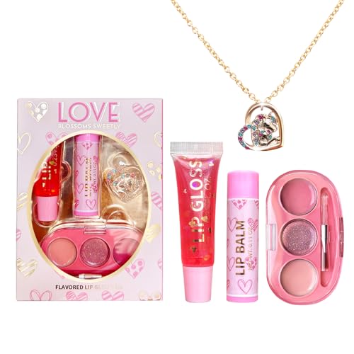 Kids Lip Gloss Set 4-Piece Heart Charm Makeup Bundle