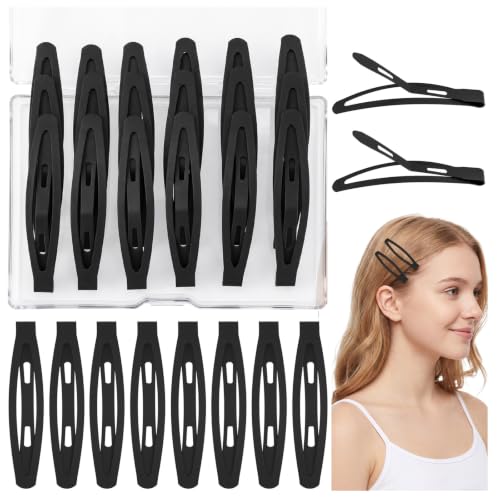 20 Black Snap Hair Clips for Women & Girls - 2.36 Inch Barrettes