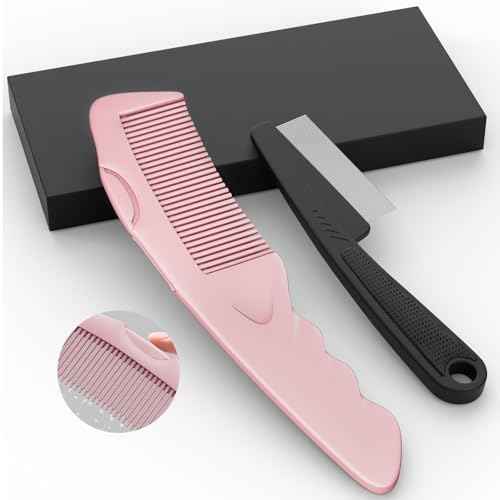 Dandruff Comb 2PC Upgraded Fine Tooth Scalp Detox Comb Lice for Women, Men & Kids Scalp Detoxing, Sweep & Massage Hair Brush Tool with Elegant Box for Hair Care (Pink)