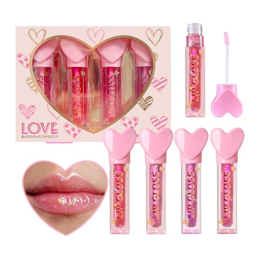 Heart Charm Lip Gloss Set for Girls - 4 Pack Fruity Flavors