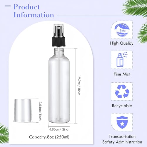 Eccliy 64 Pcs 8 oz Spray Bottles Fine Mist Cleaning Bottles Clear Empty Plastic Travel Sprayer Refillable Sprayer with Cap for Cleaning Solutions Oils Travel Perfumes(Black)