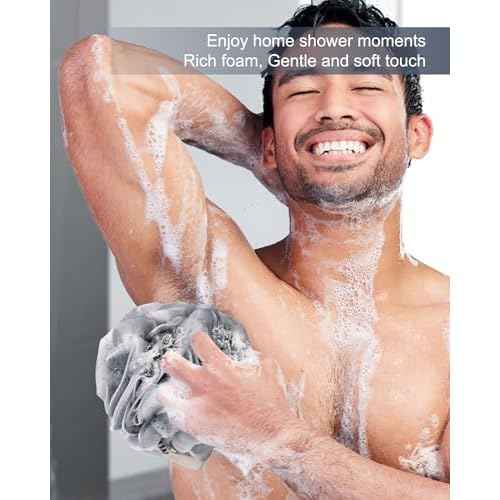 Loofah Sponge, XXL Large Loofah 100g 4 Pack, Bath Sponge Soft Mesh Shower Loofah for Men, Body Scrub, Shower Pouf Bath Accessories, for Body Wash, Soap (Blue Gray)