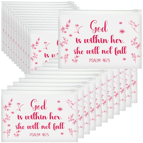 Kacctyen 150 Pack Woman of Faith EVA Bags Gift Bulk God Is Within Her She Will Not Fall Women's Day Party Favor Mother's Day Christian Bible Reusable Clear Pouches with Zipper Waterproof Bag